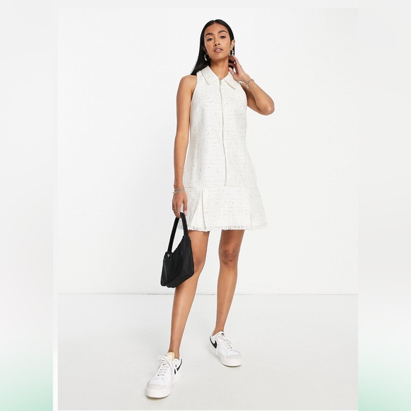 Classy Old Money Vibes River Island Mini Dress in Cream - Picture 4 of 7